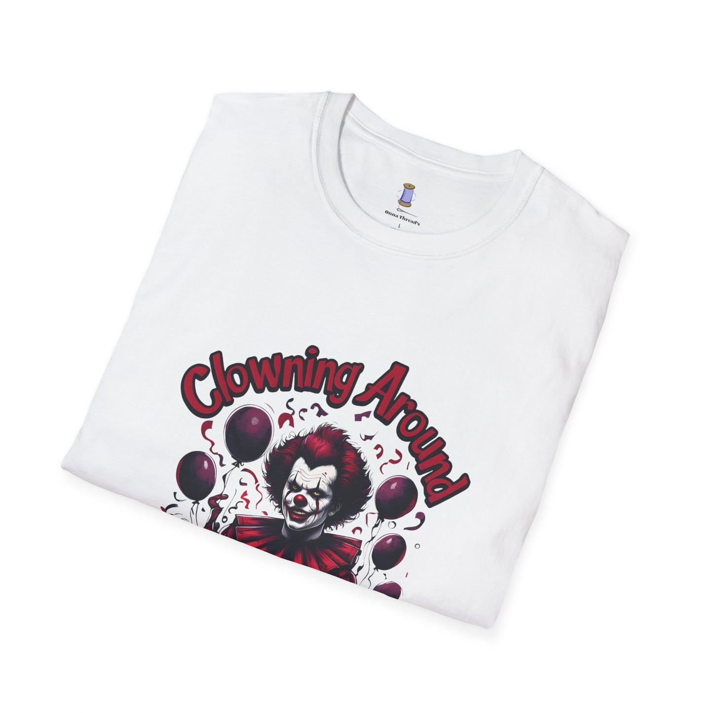Creepy Clown Graphic Tee, Unisex Softstyle T-Shirt, Halloween Costume, Spooky Shirt, Eerie Apparel, Perfect for Horror Lovers