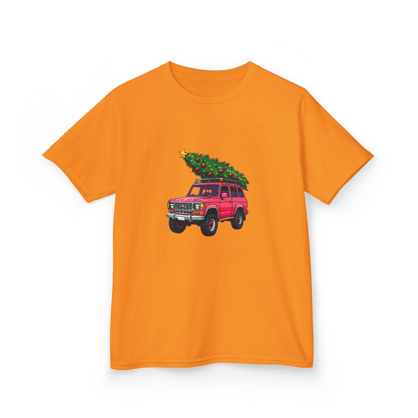 Pink SUV Dino Christmas Tree Kids Tee