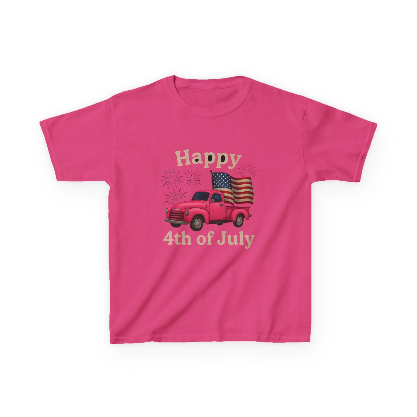 Retro 4th of July Pink Truck Tee - Kids' Patriotic Shirt