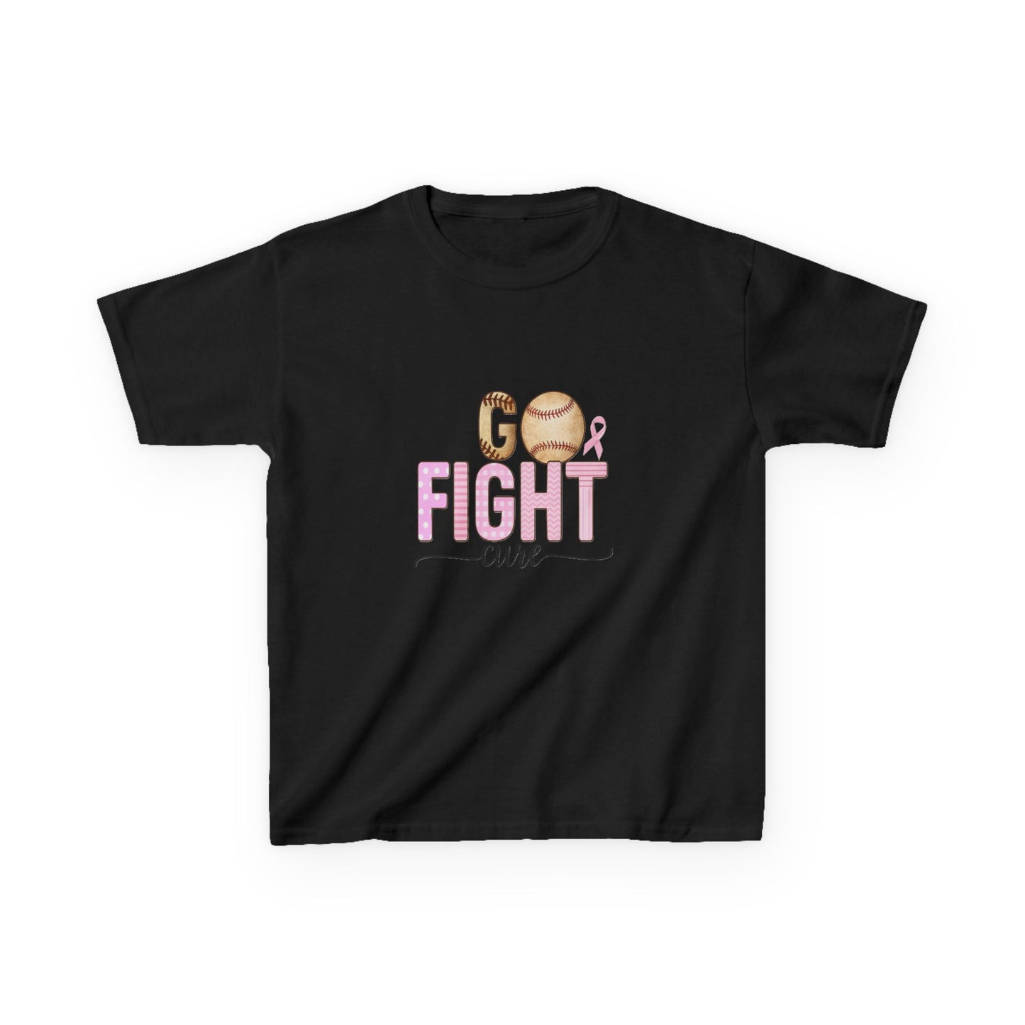 Go Fight Cure Baseball Pink Ribbon Kids Christmas Tee