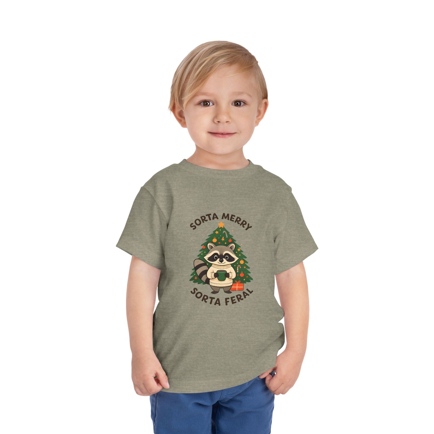 Sorta Merry Sorta Feral Raccoon Toddler Christmas Tee