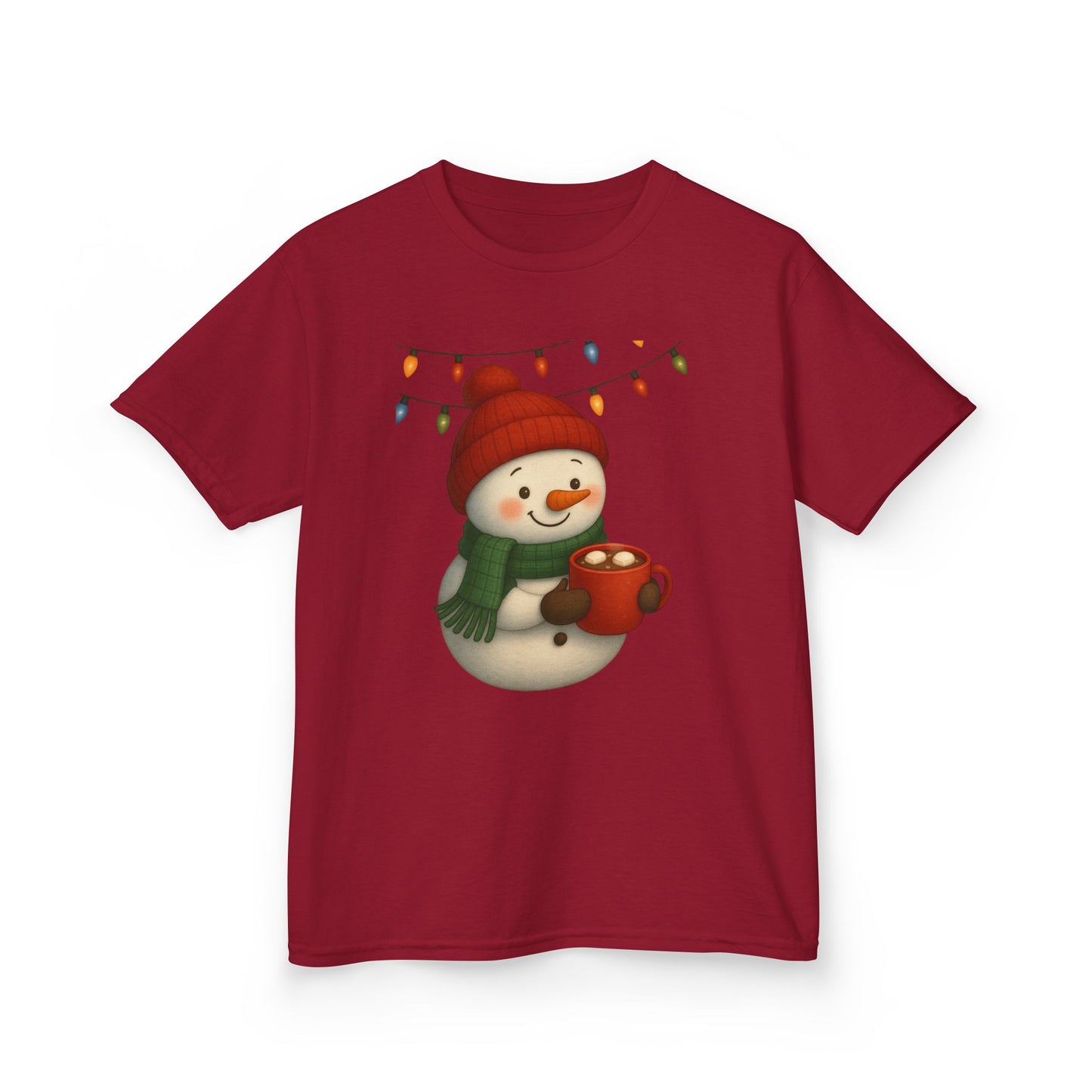 Snowman Dino Hot Chocolate Kids Christmas Tee