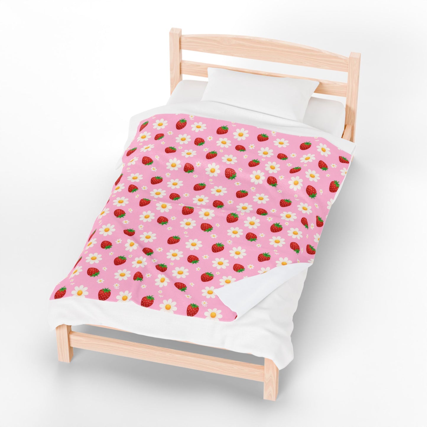 Cozy Strawberry Floral Blanket | Soft Plush Throw, Nursery Decor, Gift for Kids, Spring Home Accents, Cute Couch Cover