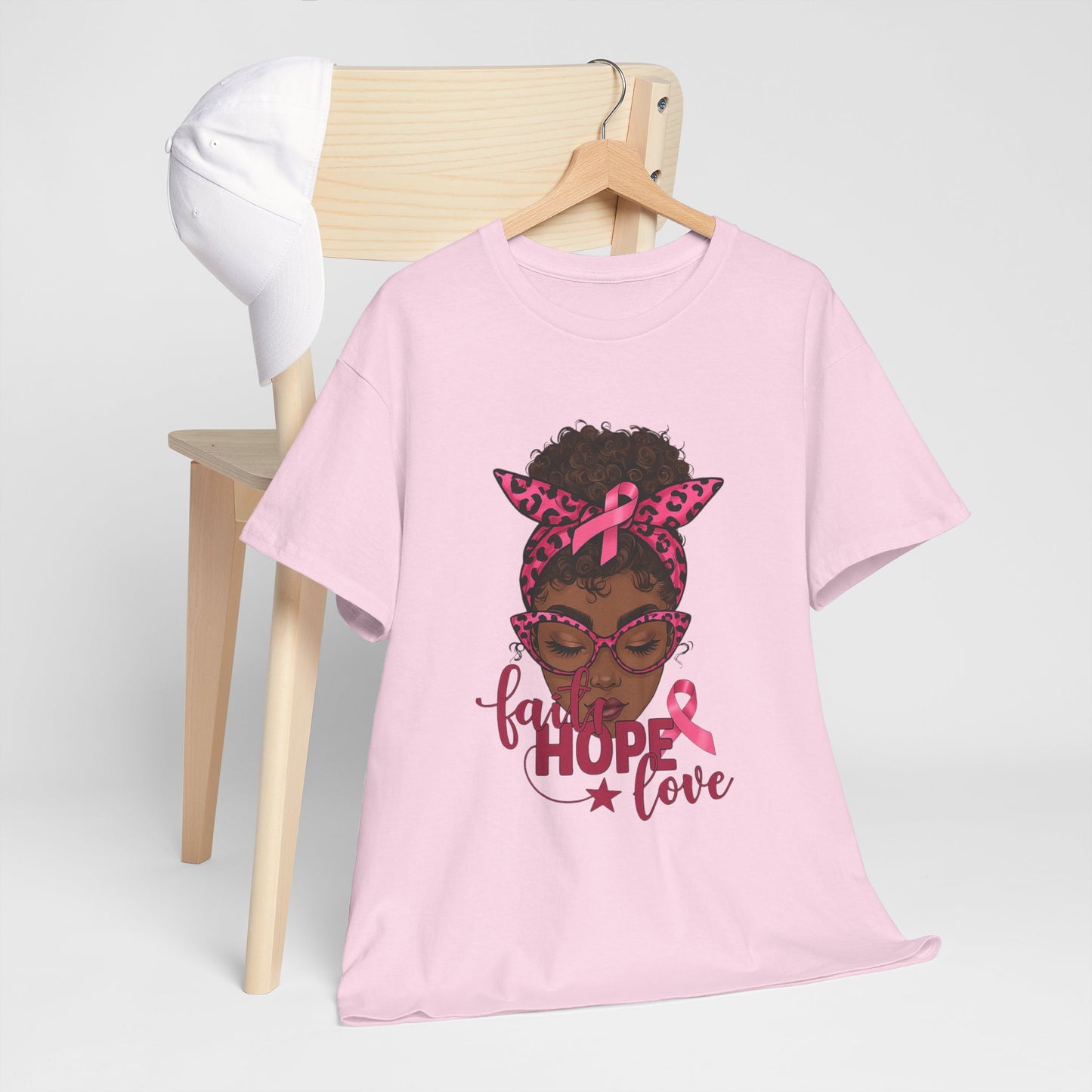 Hope Love Faith Black Woman Pink Ribbon Tee