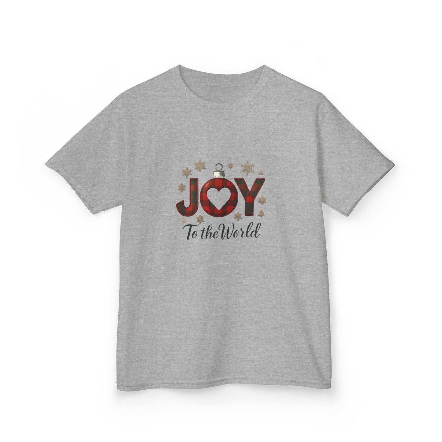 JOY Dinosaur Christmas Tee - Plaid Ornament Dino Shirt