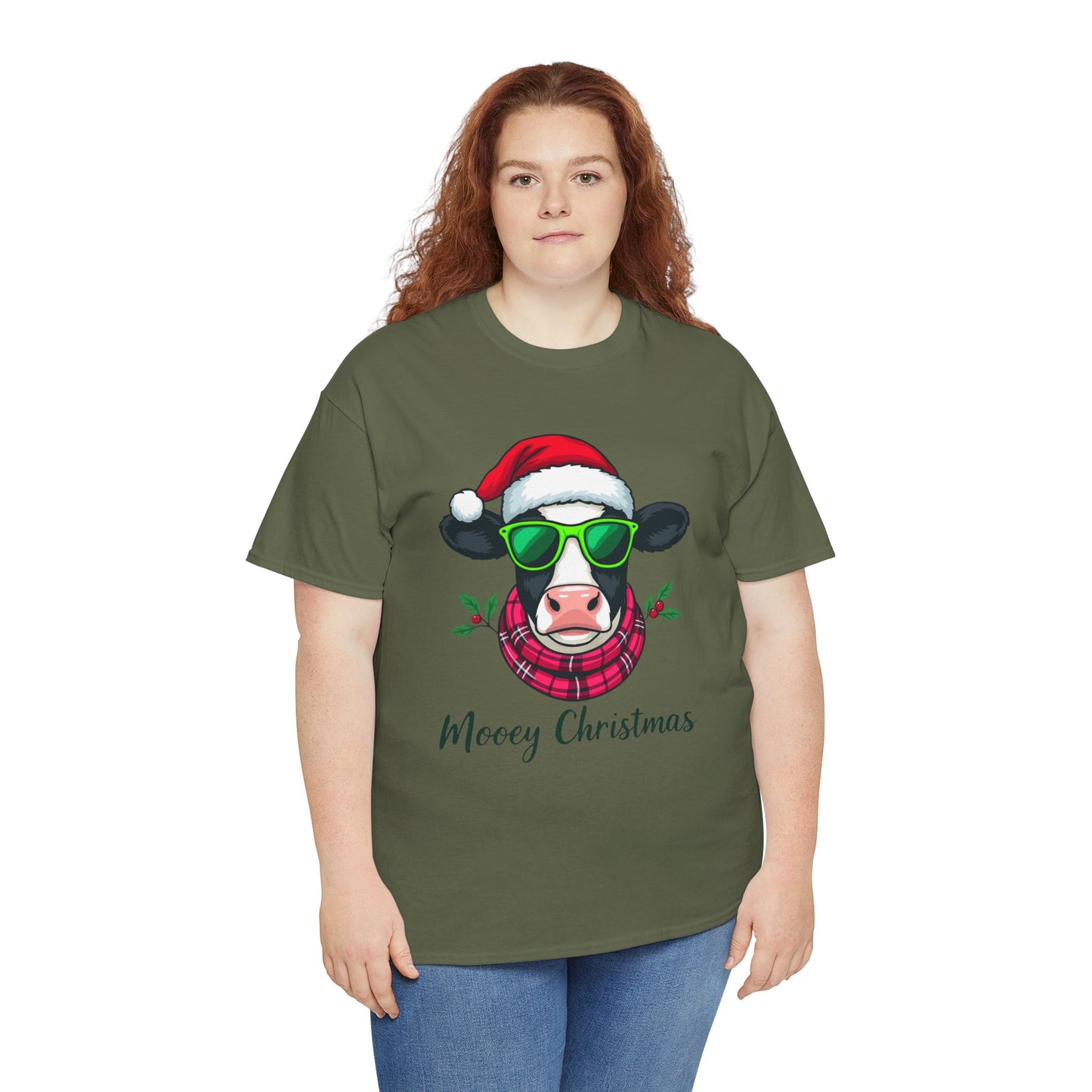 Moovey Christmas Cow Tee - Pink Plaid Scarf & Sunglasses