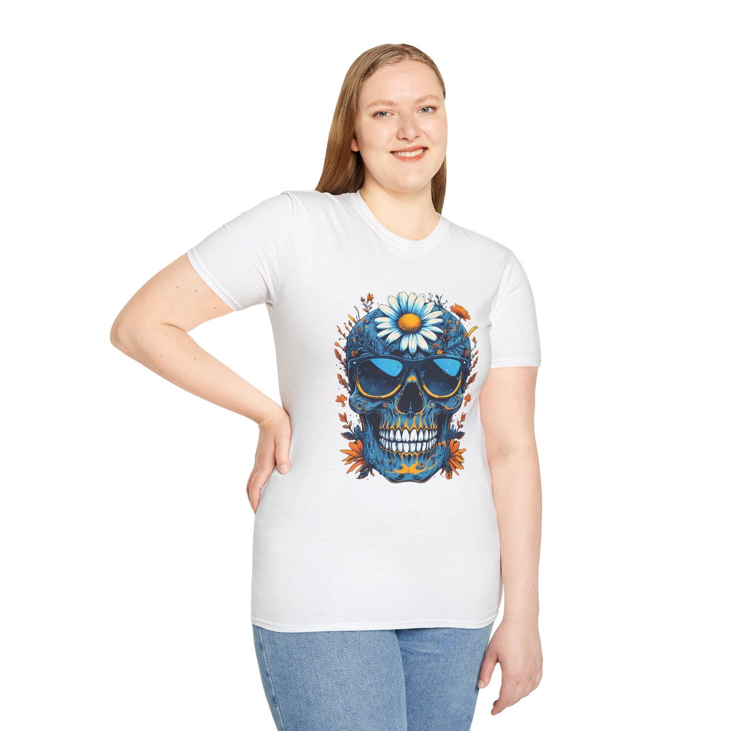 Bohemian Skull T-Shirt - Artistic Graphic Tee for Music Lovers, Festival Attire, Unique Gift, Unisex Softstyle Top