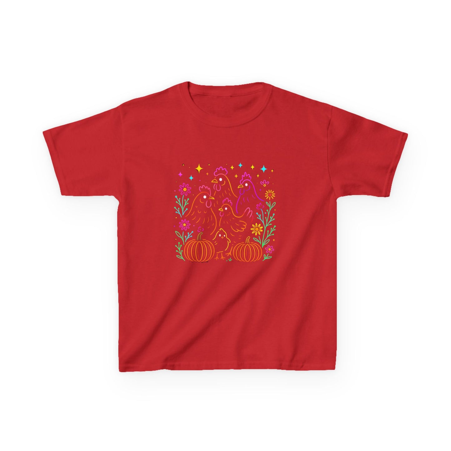Festive Chickens & Pumpkins Kids Tee - Fall Harvest Fun