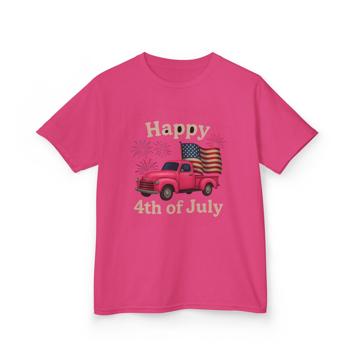 Retro 4th of July Pink Truck Tee - Kids' Patriotic Shirt