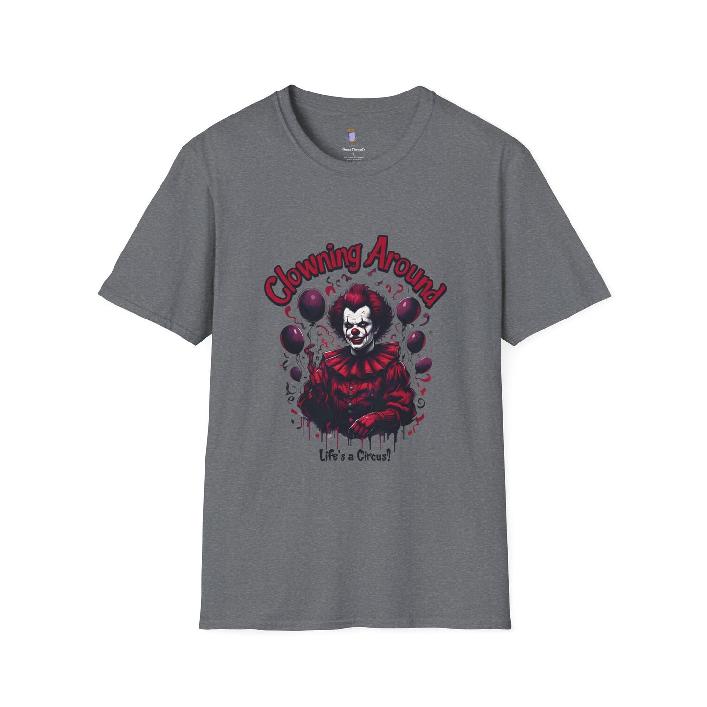 Creepy Clown Graphic Tee, Unisex Softstyle T-Shirt, Halloween Costume, Spooky Shirt, Eerie Apparel, Perfect for Horror Lovers