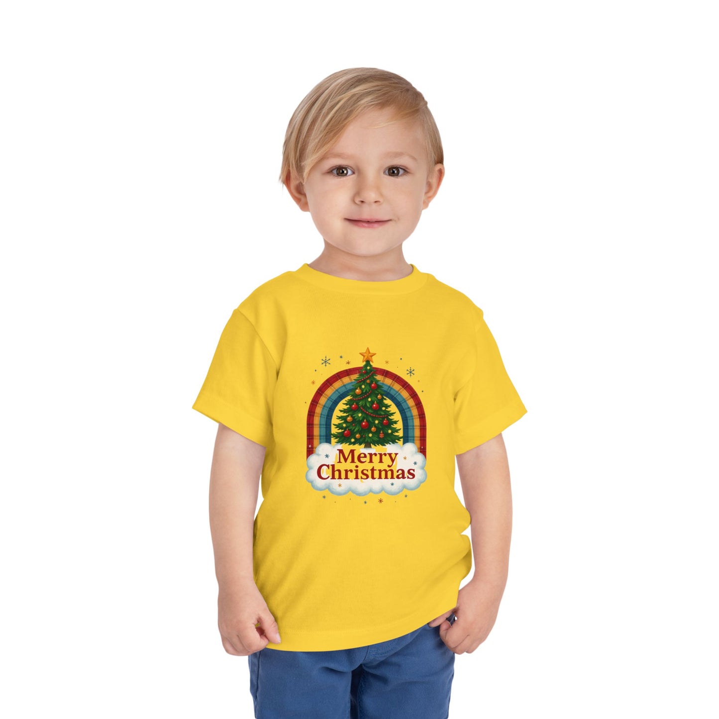 Merry Christmas Plaid Rainbow Tree Toddler Tee