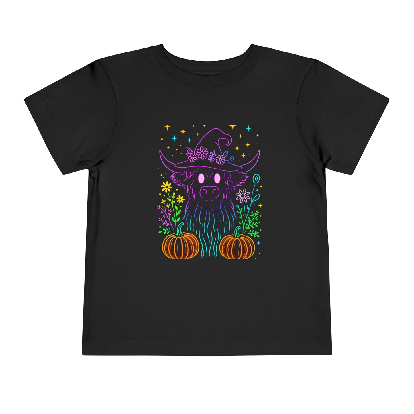 Toddler Tee Highland Cow Witch Hat Halloween Shirt