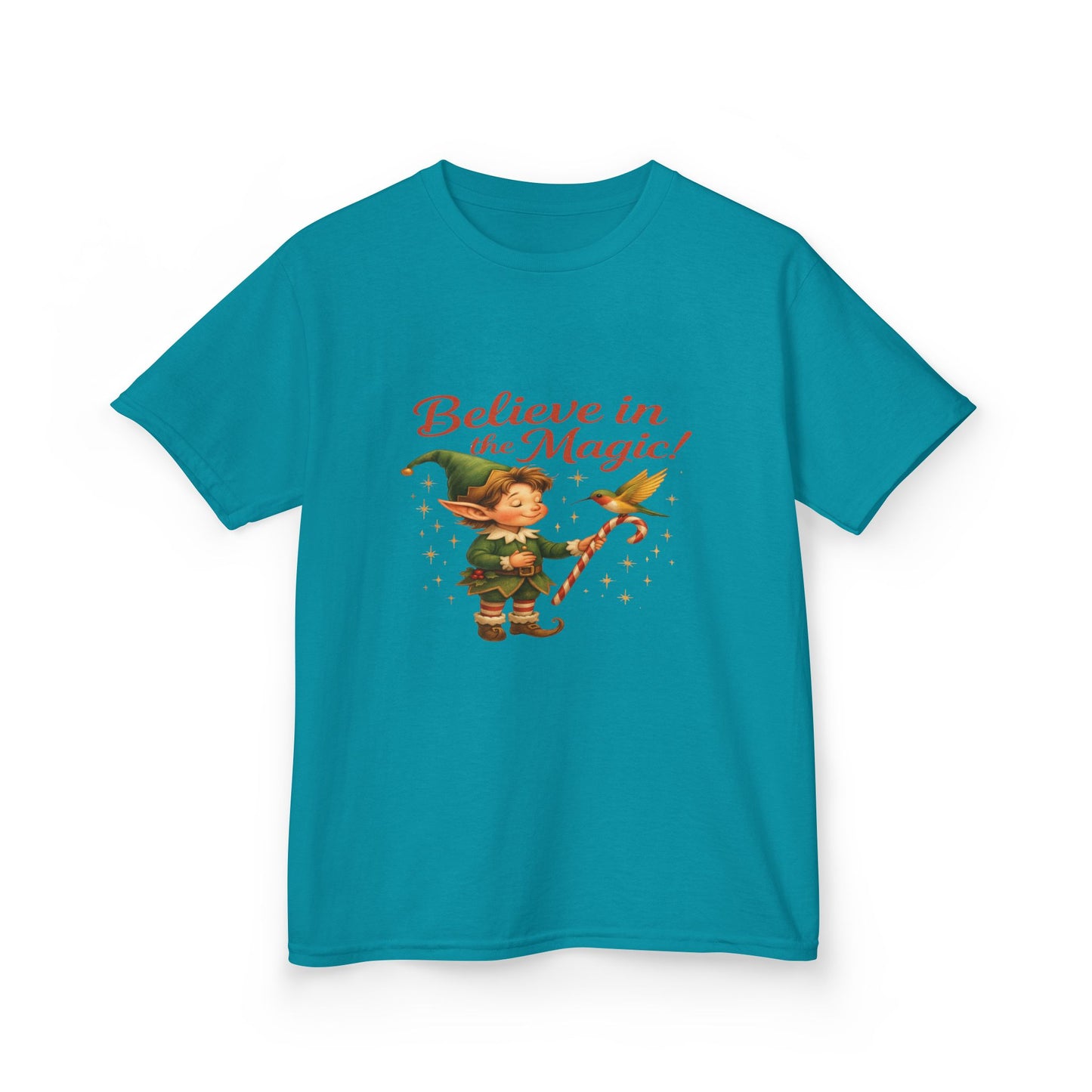Believe in the Magic Elf & Dino Christmas Kids Tee