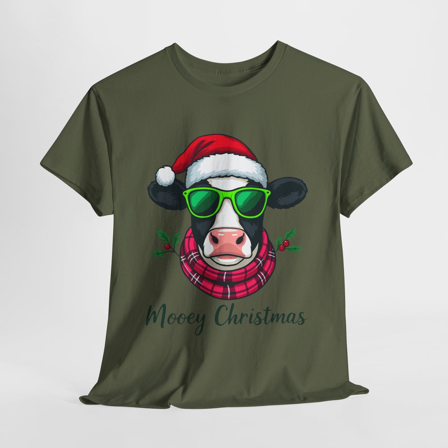 Moovey Christmas Cow Tee - Pink Plaid Scarf & Sunglasses