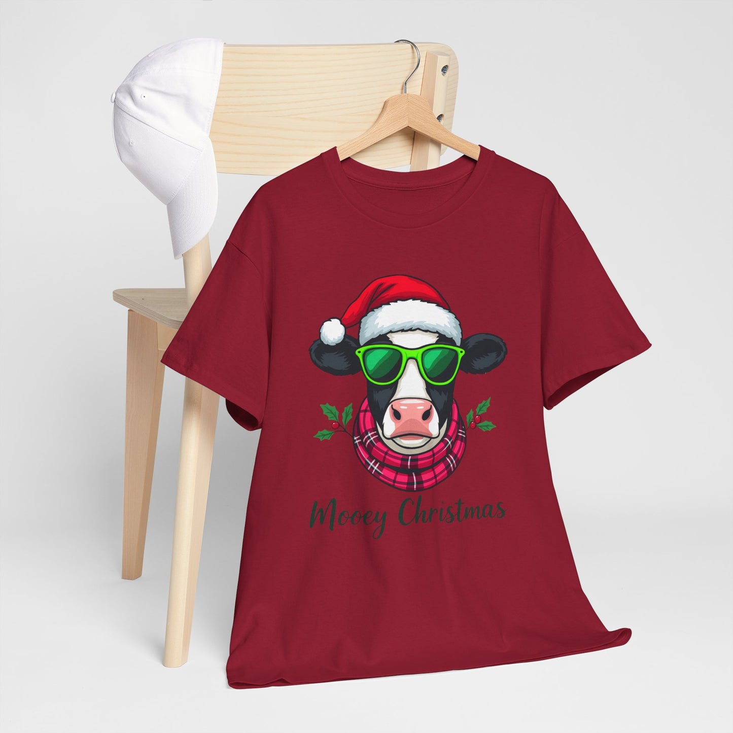 Moovey Christmas Cow Tee - Pink Plaid Scarf & Sunglasses