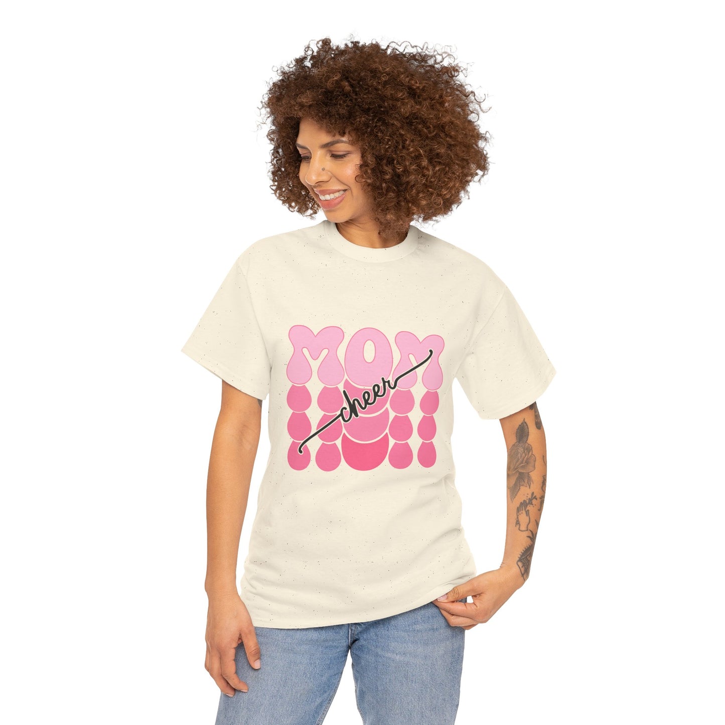 MOM Cheer – Pink Bubble Letter Spirit Tee