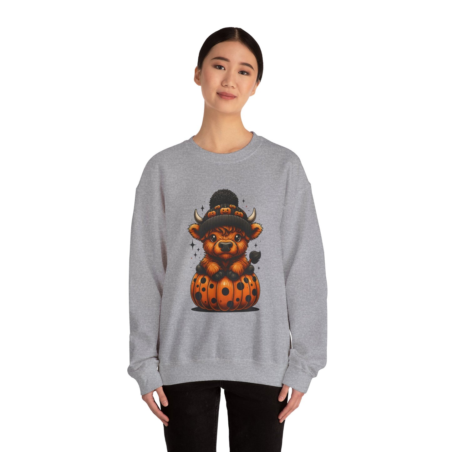 Halloween Cow Calf in Pumpkin Crewneck Sweatshirt