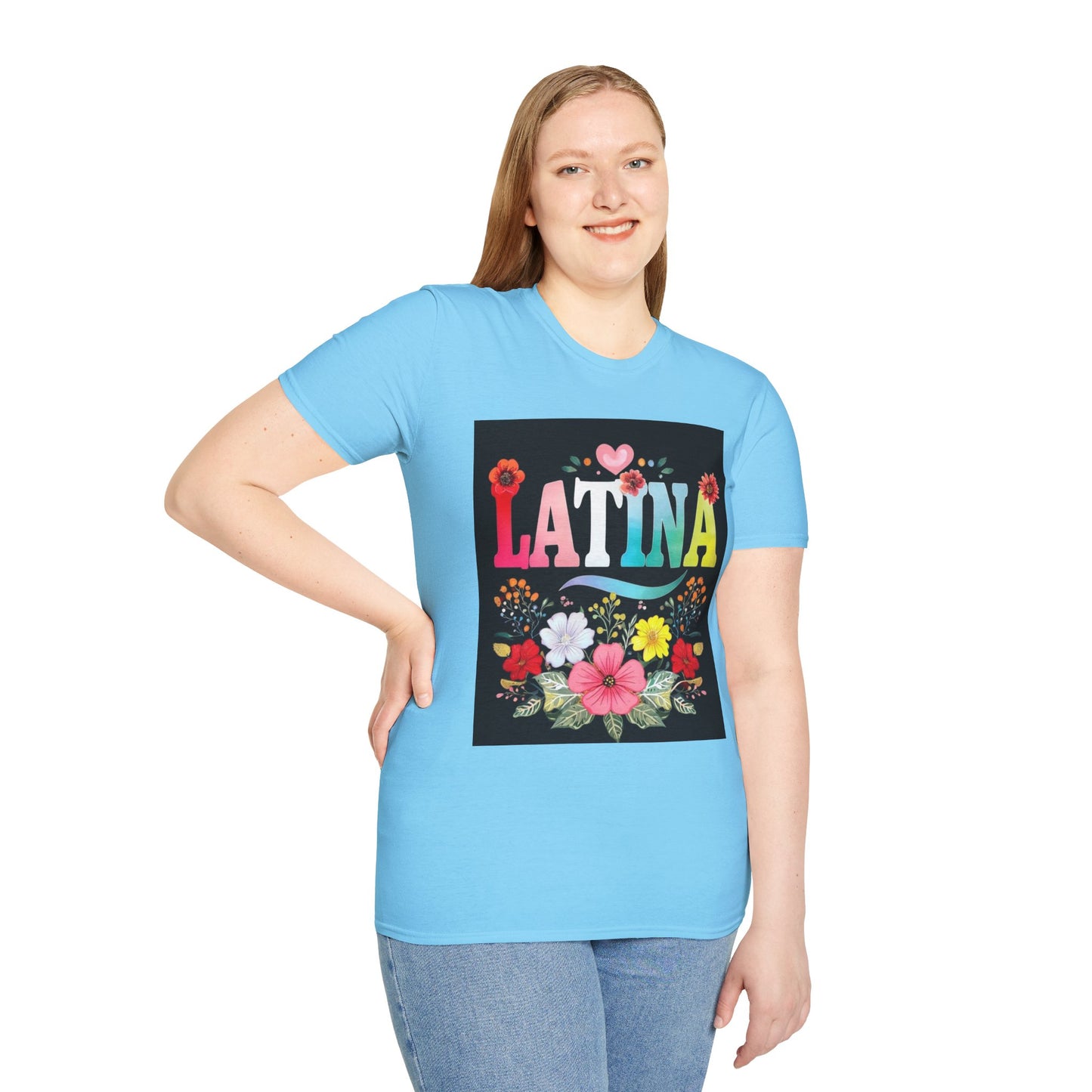 Colorful Latina Floral Tee - Celebrating Culture, Unisex Softstyle T-Shirt, Gift for Latina Pride, Floral Design, Everyday Wear