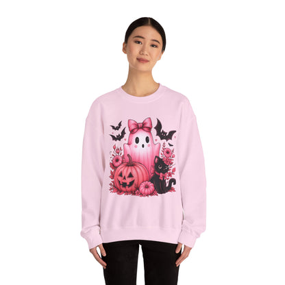 Pink Ghost & Pumpkin Halloween Crewneck Sweatshirt
