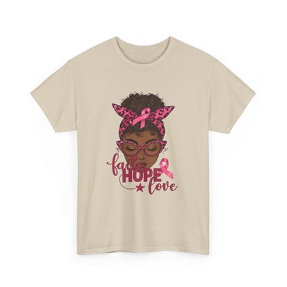 Hope Love Faith Black Woman Pink Ribbon Tee