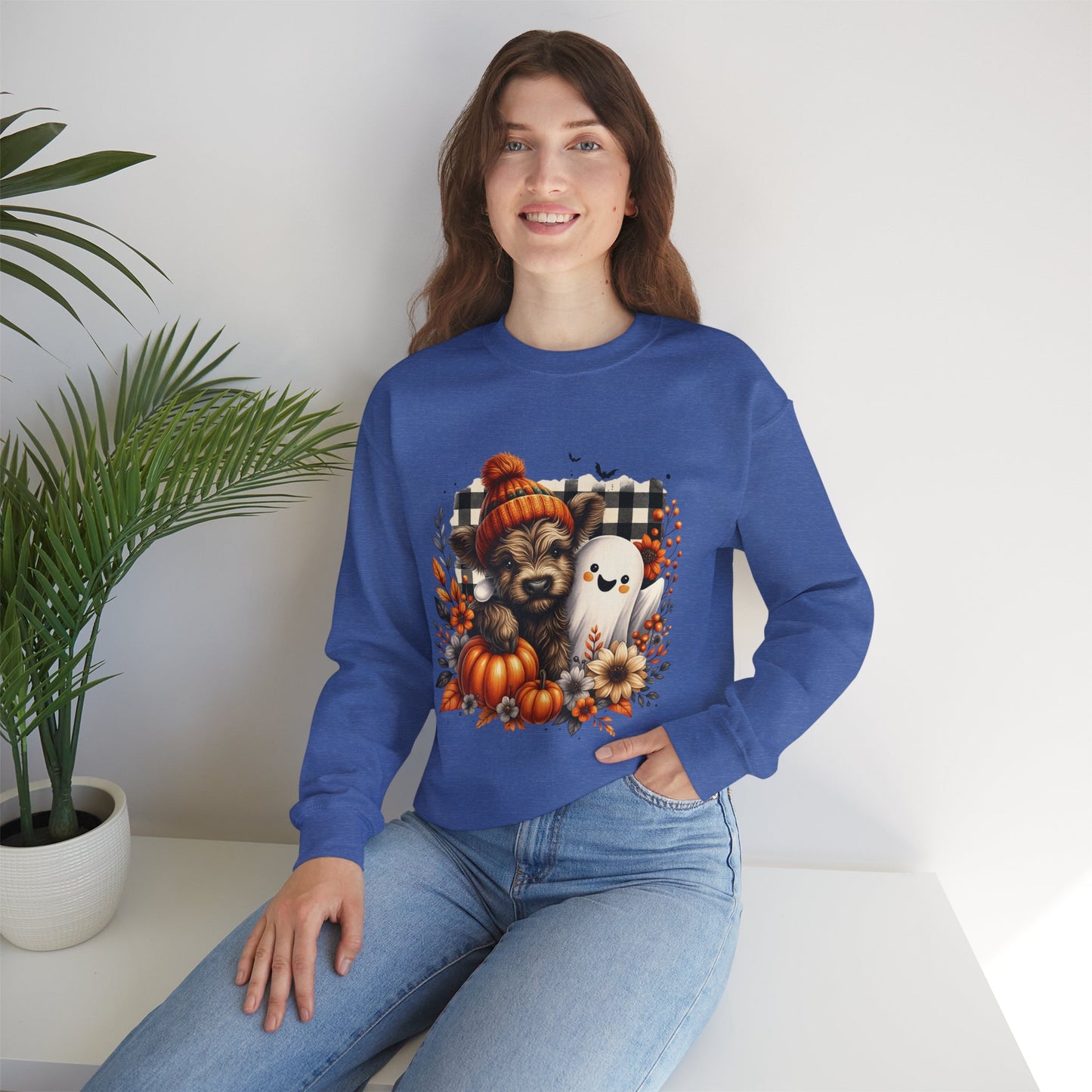 Cute Halloween Dog & Ghost Crewneck Sweatshirt
