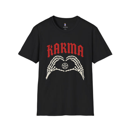 Karma Skeleton Hands T-Shirt, Unisex Softstyle Tee, Graphic Tee, Alternative Fashion, Halloween Gift, Casual Wear, Motivational Top
