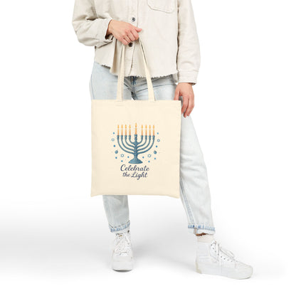 Hanukkah Menorah Tote Bag – "Celebrate the Light" Cotton Canvas Shopper