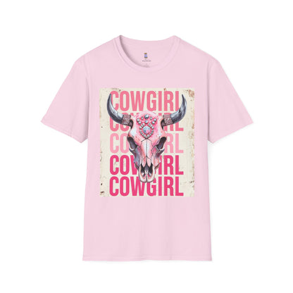 Cowgirl Skull Graphic Tee, Unisex Softstyle T-Shirt, Western Style Shirt, Gift for Cowgirls, Country Music Lover Shirt, Rodeo Outfit