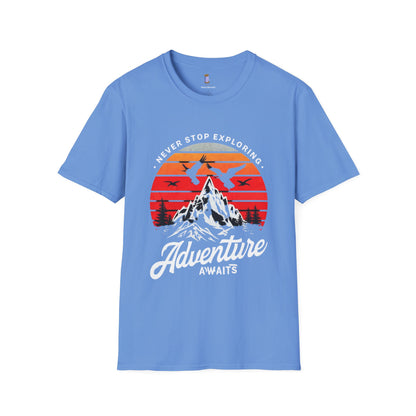 Adventure Awaits T-Shirt | Unisex Softstyle Tee | Perfect for Travel Lovers, Outdoor Adventures, Camping, Nature Gifts, Explore