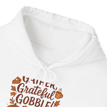 Thankful Grateful Gobble Thanksgiving Hoodie — Cozy Fall Turkey Sweatshirt