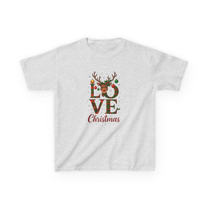 LOVE Christmas Reindeer Kids Tee - Holiday Dinosaur