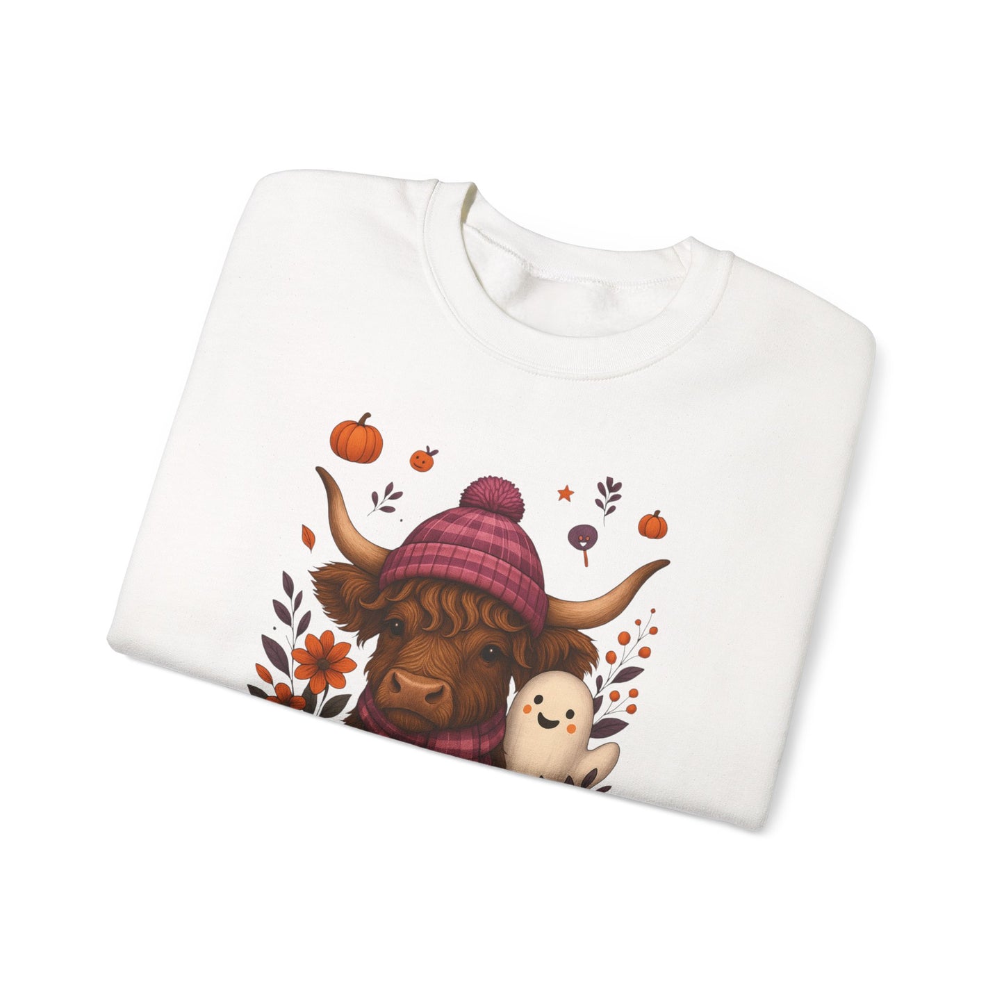Highland Cow & Ghost Halloween Crewneck Sweatshirt