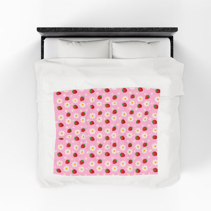Cozy Strawberry Floral Blanket | Soft Plush Throw, Nursery Decor, Gift for Kids, Spring Home Accents, Cute Couch Cover