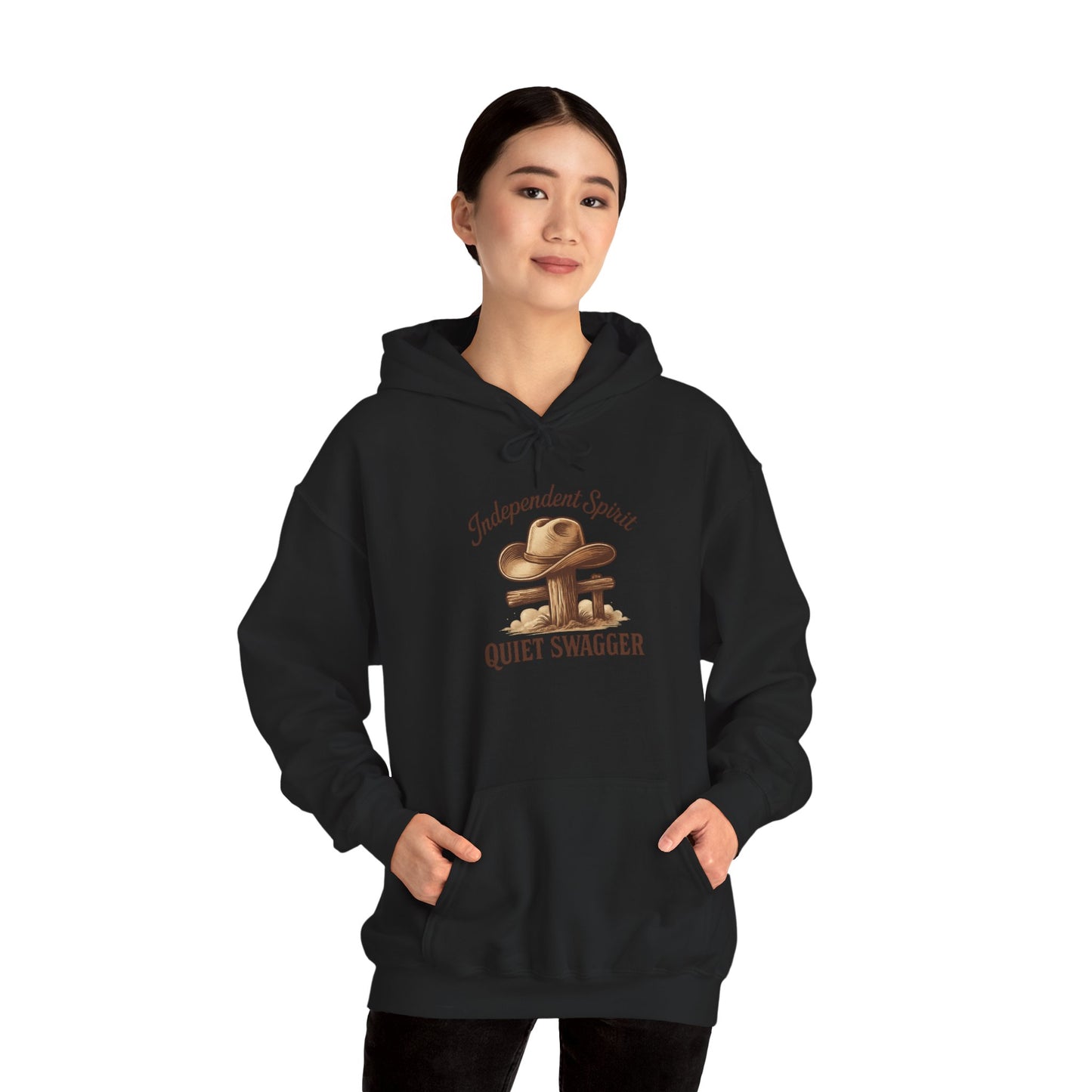 Quiet Swagger Hoodie – "Independent Spirit" Cowboy Hat Graphic Pullover