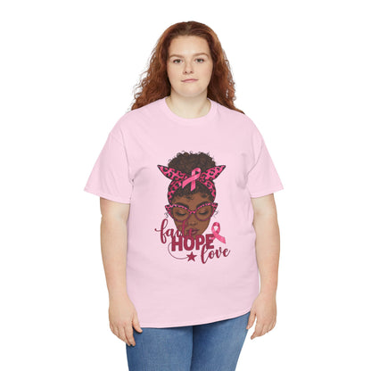Hope Love Faith Black Woman Pink Ribbon Tee