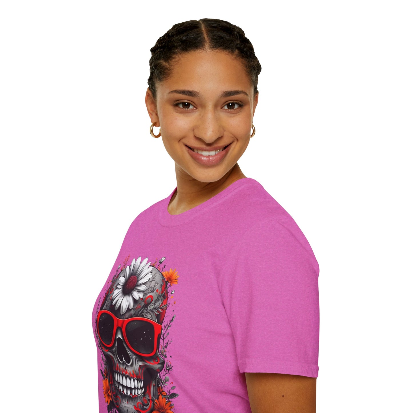 Skull & Flower Graphic T-Shirt, Unisex Casual Tee, Edgy Fashion Wear, Festival Outfit, Gift for Halloween & Day of the Dead
