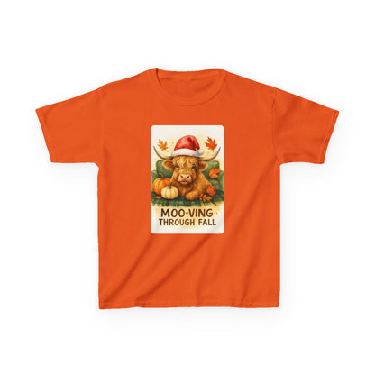 Moo-ving Through Fall Highland Cow Kids Tee