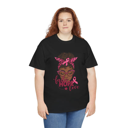 Hope Love Faith Black Woman Pink Ribbon Tee