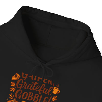 Thankful Grateful Gobble Thanksgiving Hoodie — Cozy Fall Turkey Sweatshirt