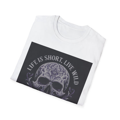 Skull Graphic T-Shirt: Live Wild, Unisex Style for Everyday Wear, Casual Outfit, Gift for Friends, Music Festivals, Halloween