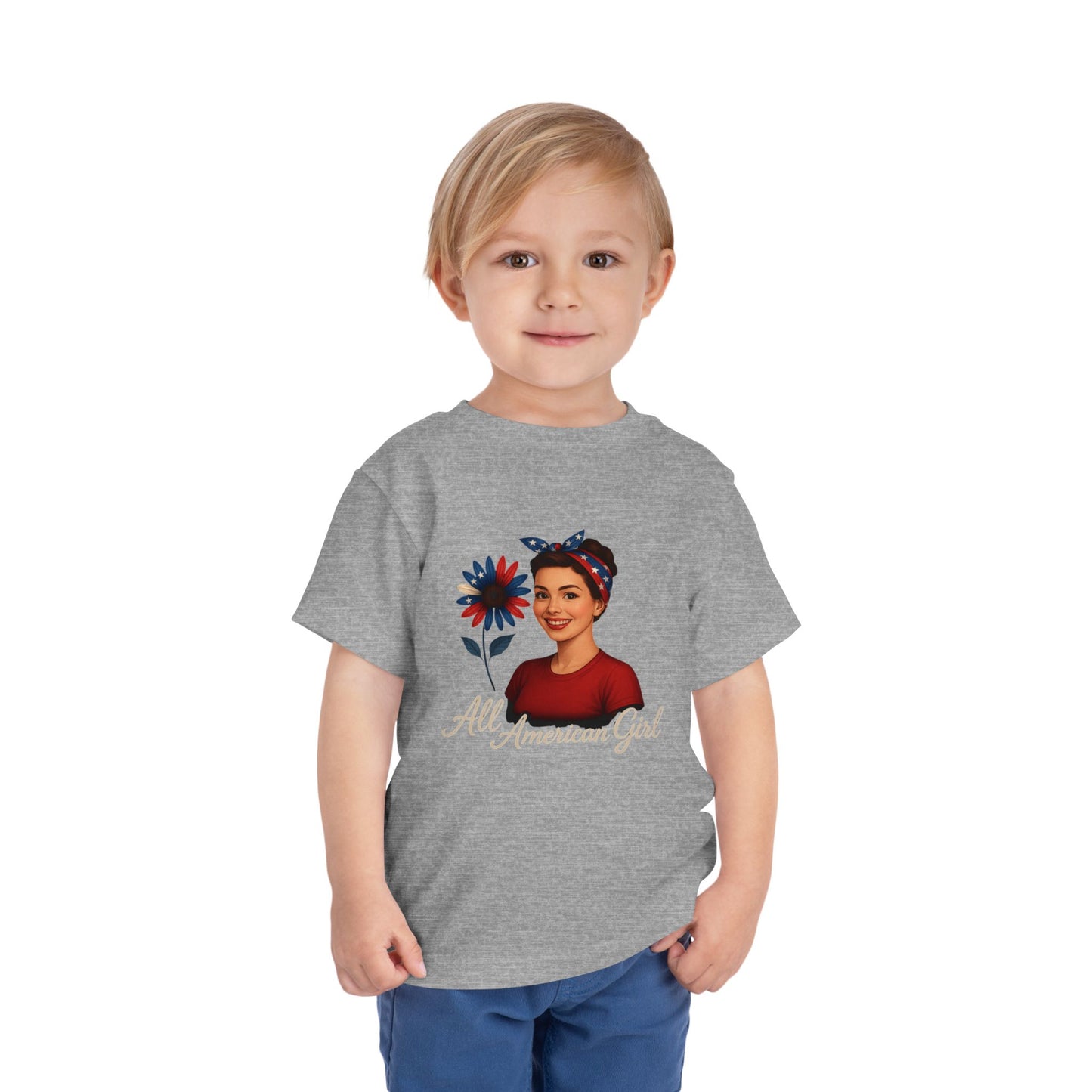 Toddler Tee All American Girl Patriotic Floral Shirt