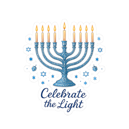 Hanukkah Menorah Sticker — "Celebrate the Light" Kiss-Cut Sticker