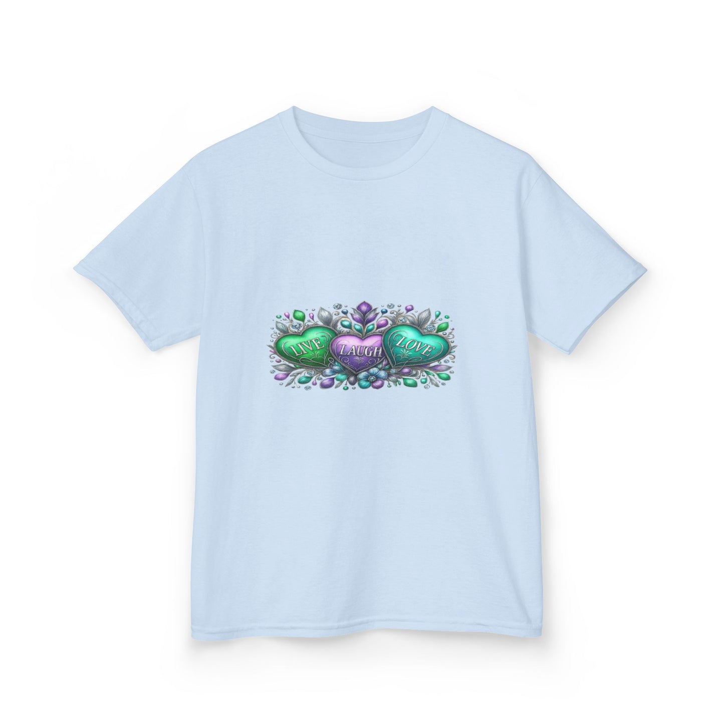 Live Laugh Love Dinosaur Heart Kids Christmas Tee