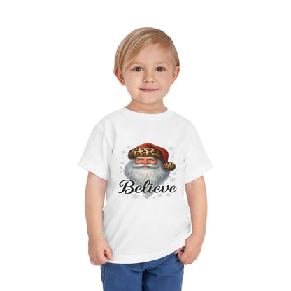 Believe Santa Leopard Print Toddler Christmas Tee