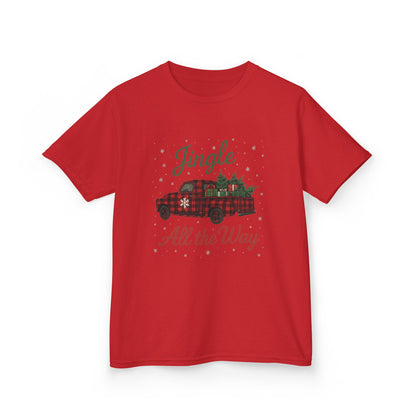 Jingle All The Way Dino Truck Kids Christmas Tee