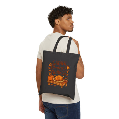 Thanksgiving Tote Bag — "Gather, Grateful, Gobble" Cotton Canvas Market Tote