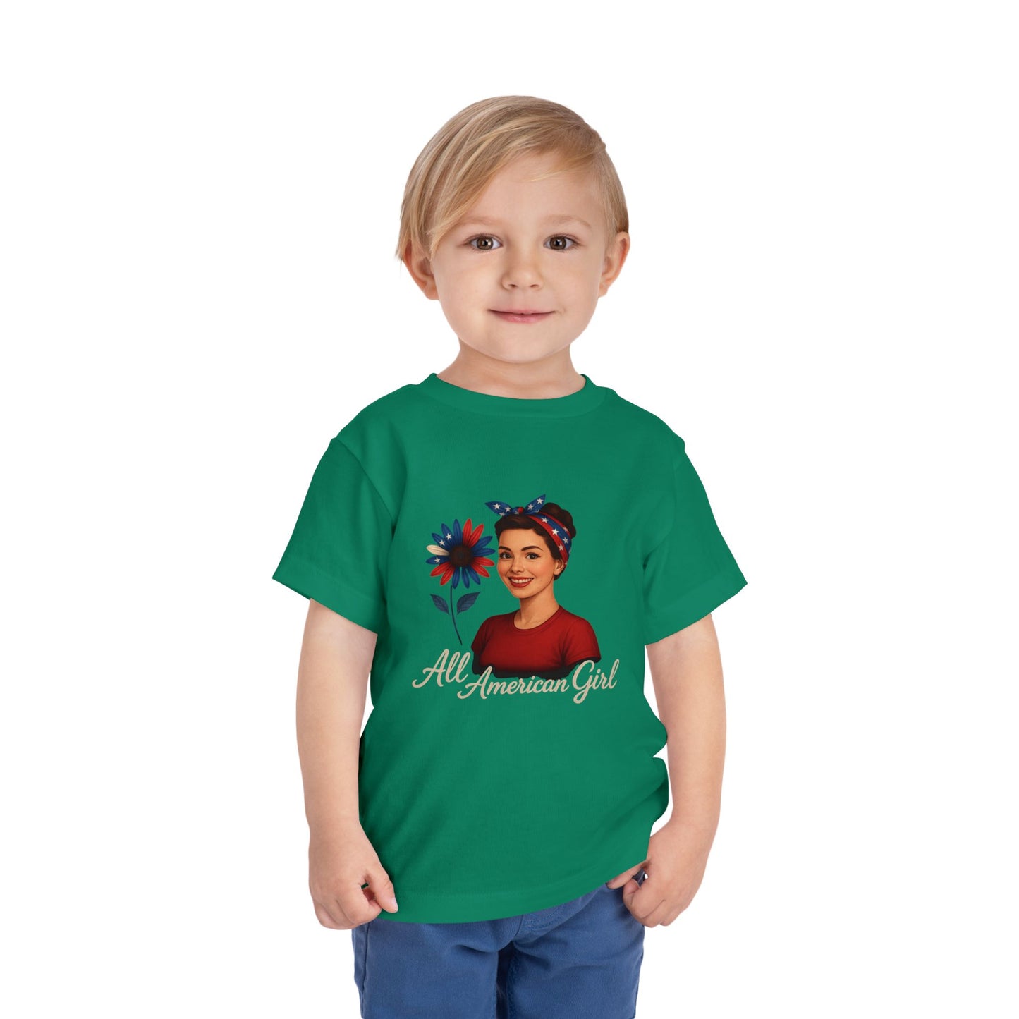 Toddler Tee All American Girl Patriotic Floral Shirt