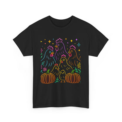🌻 Autumn Chickens & Pumpkins Tee – Colorful Farm Harvest Shirt