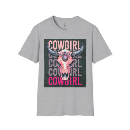 Cowgirl Skull Graphic T-Shirt, Western Fashion Tee, Unisex Cowboy Shirt, Boho Style Wear, Gift for Cowgirls, Casual Outing Top