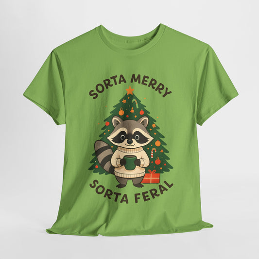 Sorta Merry Sorta Feral Raccoon Christmas Tee